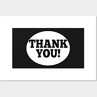 THANK YOU STICKER AND MORE | WHITE OVAL BLACK TEXT DESIGN Posters and Art